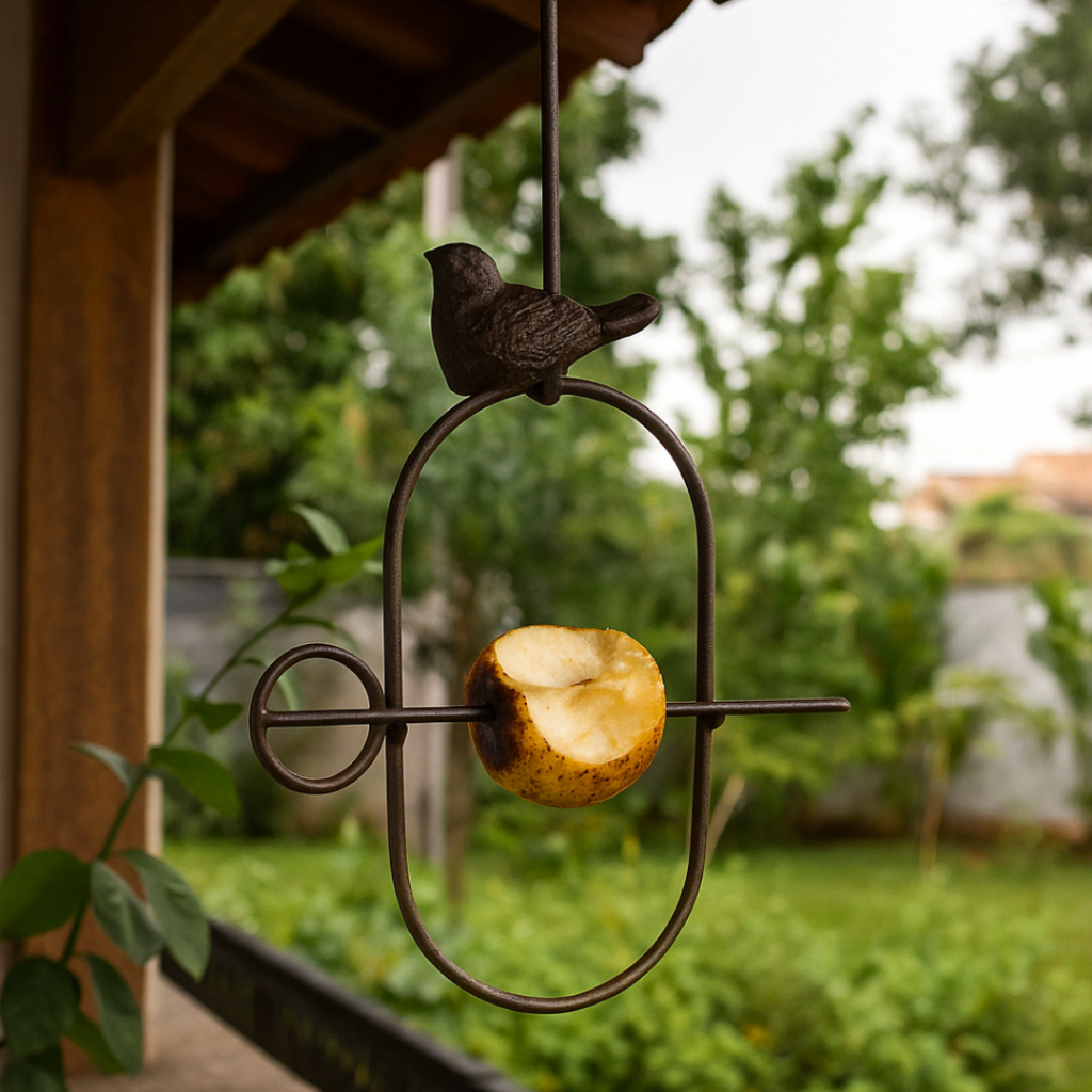 Suporte Comedouro Pássaros Livres Suspenso Ferro Com Espeto Para Frutas Jardim Varanda