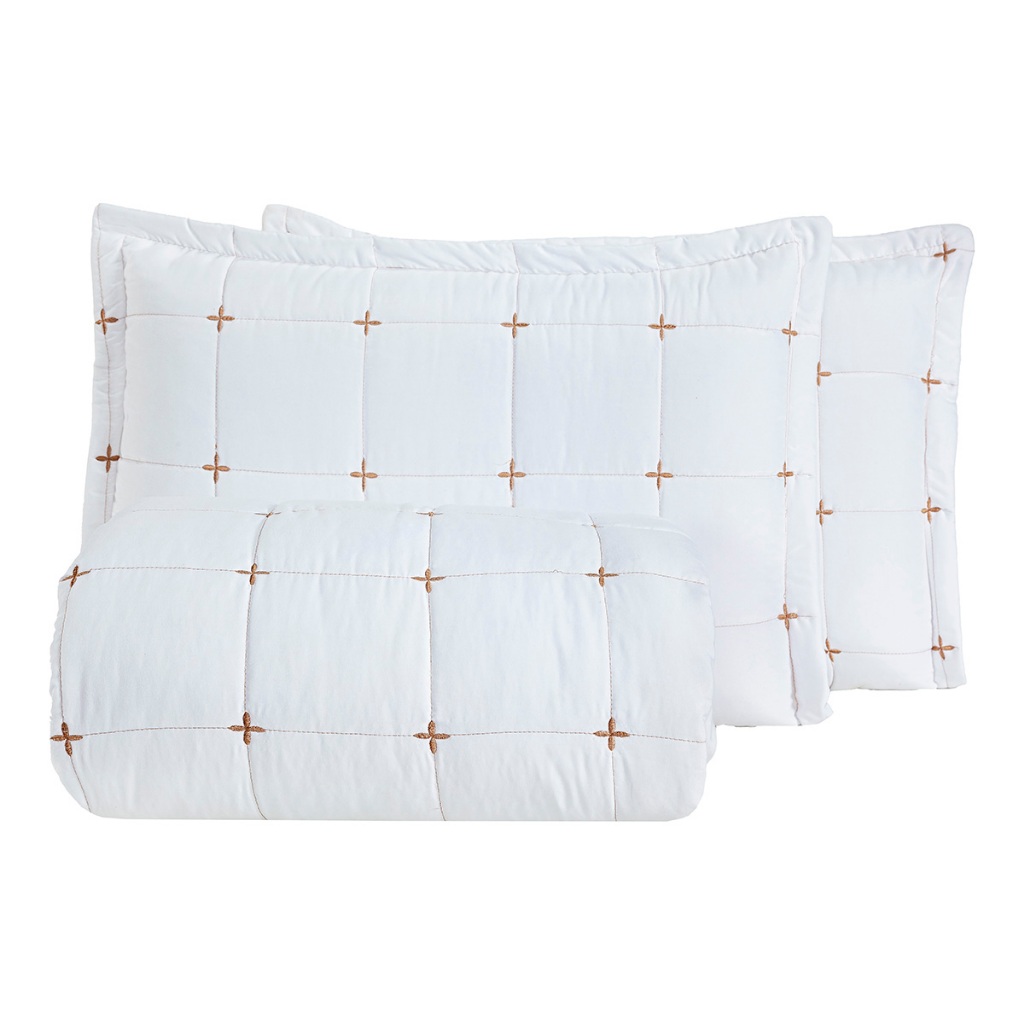 Cobre Leito Colcha Lisboa Bordado Dupla Face Queen 3 Peças