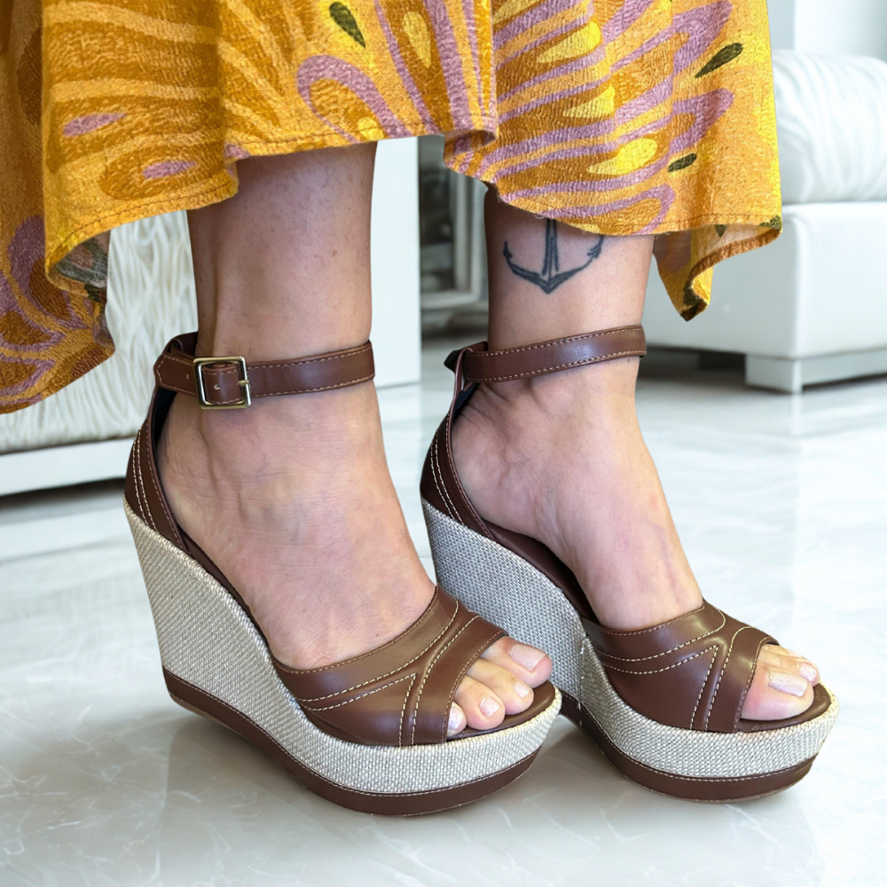 Sandália Anabela Feminina Plataforma Alta Confortável Festa Casual Elegante