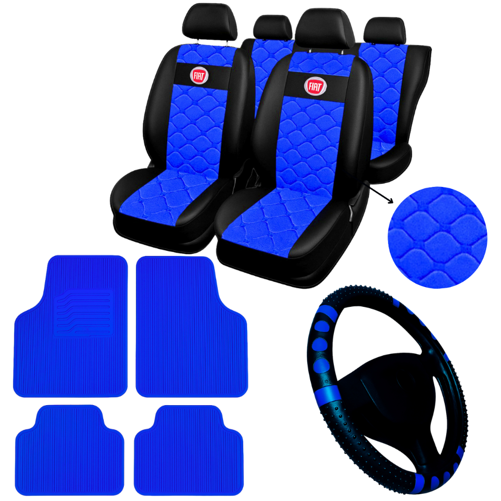 Capa Banco Carro Couro Fiat Strada Cabine Dupla 2003 2004 2005 2006 2007 + tapete vermelho azul rosa