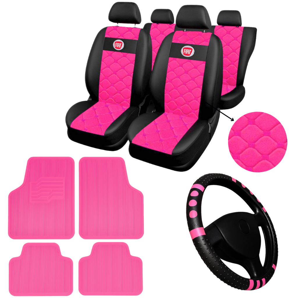 Capa Para Banco Automotivo Carro Couro Fiat Impermeável tapete de carro vermelho azul rosa + volante