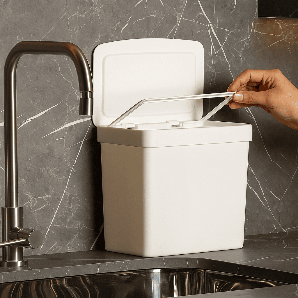 Lixeira De Pia Branca Compacta Pequena 3,5l Moderna Para Balcão de Banheiro Quarto Empresa Multiuso