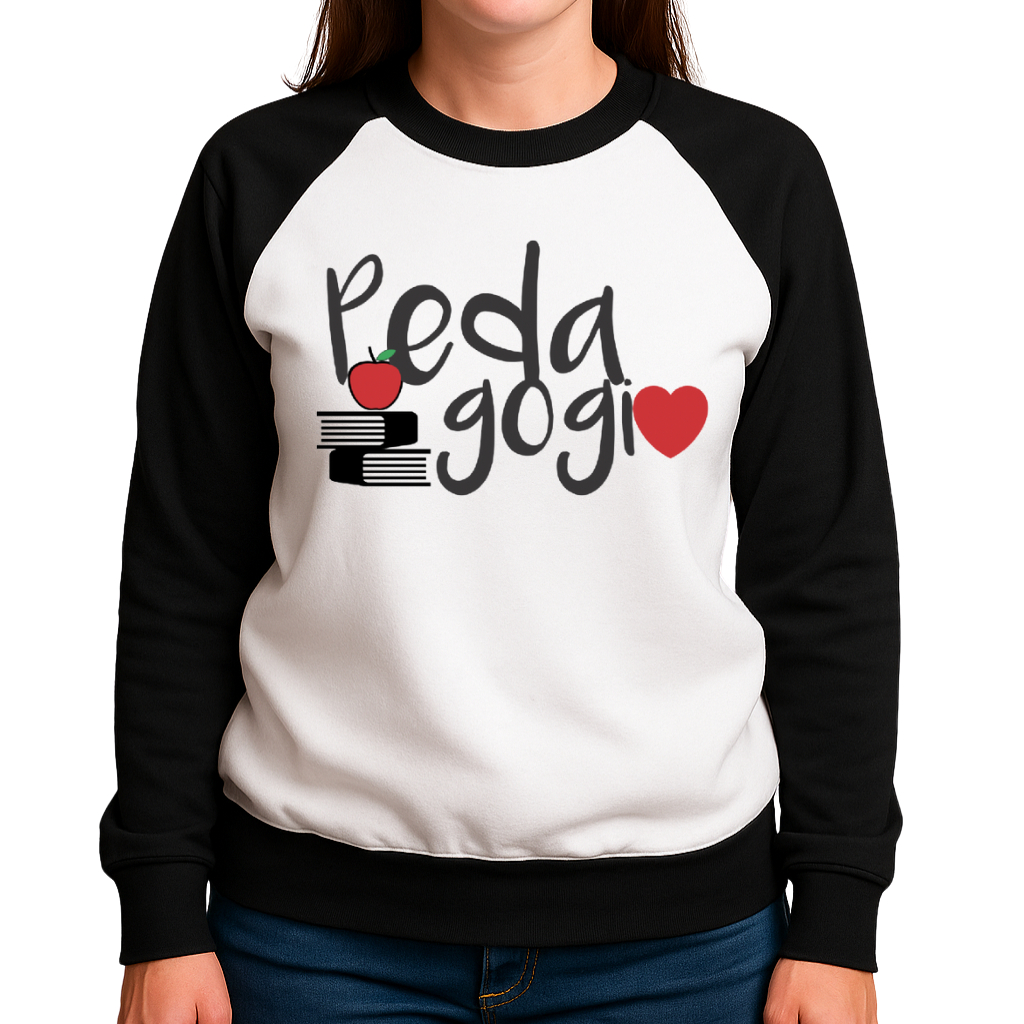 Blusa de Pedagogia com Livro - Moletom Feminino Raglan