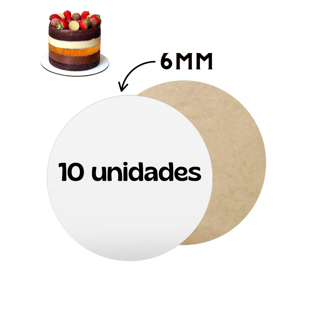 Cake Board 6MM KIT com 10 unidades Branco Mdf 6mm Tabuleiros Confeitaria  base para bolo frios cakeboard em Oferta na Shopee
