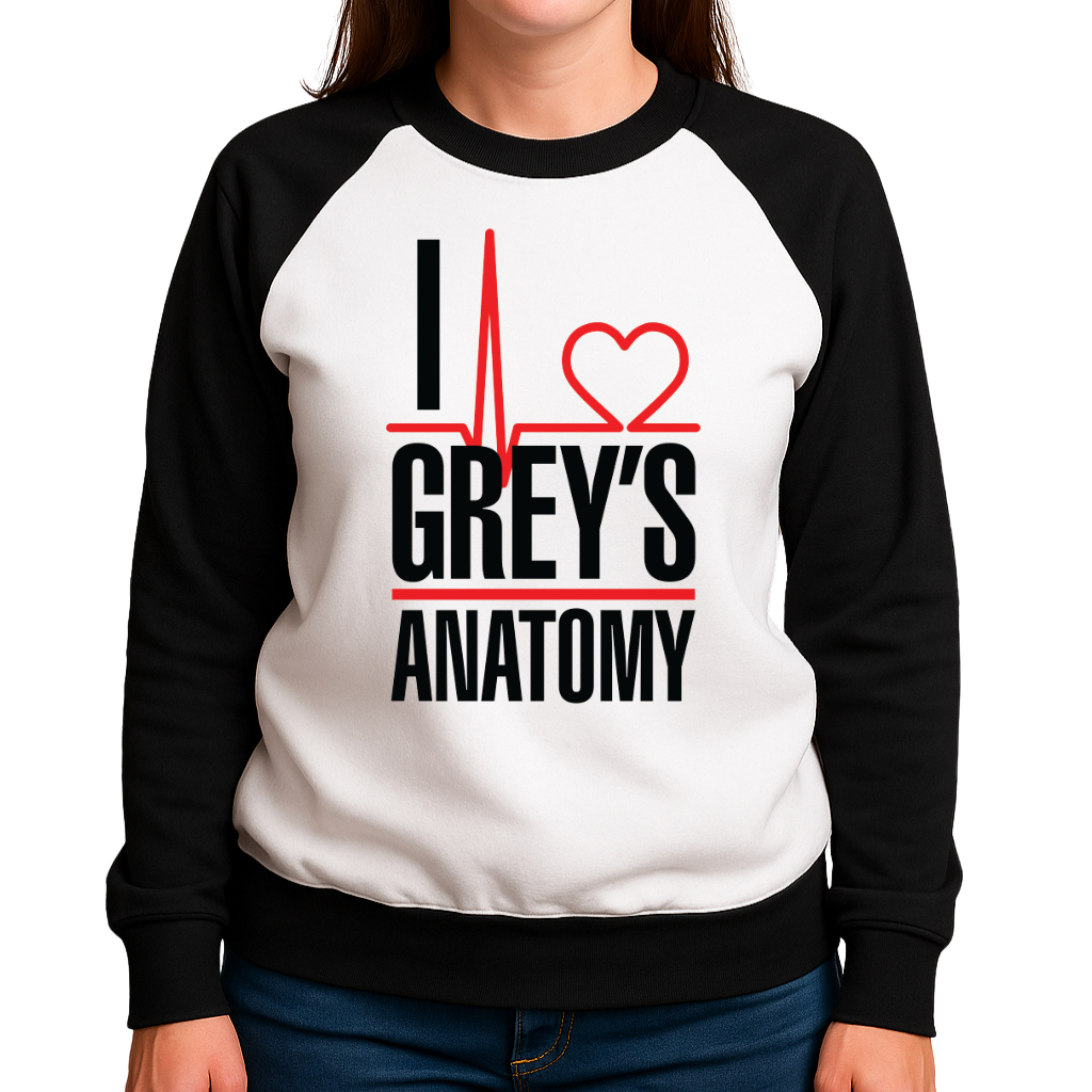 Blusa Eu Amo Greys Anatomy - Moletom Feminino Raglan