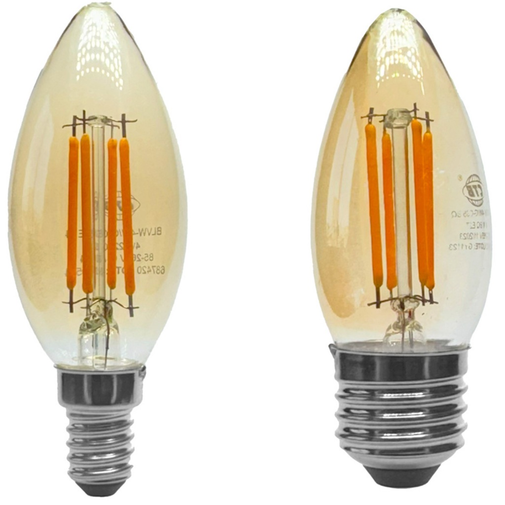Kit 2 Lâmpada Vela Filamento De Led Ambar Retro Lustre C35 2200K Luz amarela decorativo em Oferta na Shopee