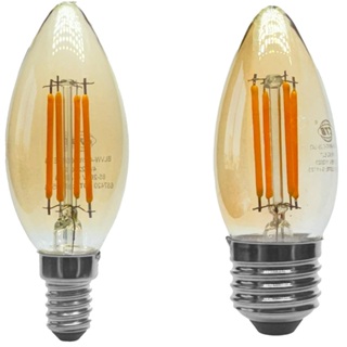 Kit 2 Lâmpada Vela Filamento De Led Ambar Retro Lustre C35 2200K Luz amarela decorativo em Oferta na Shopee