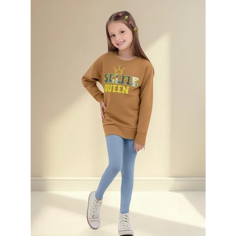 Conjunto de Frio Menina Infantil Blusa de Moletom e Calça Legging Peluciado