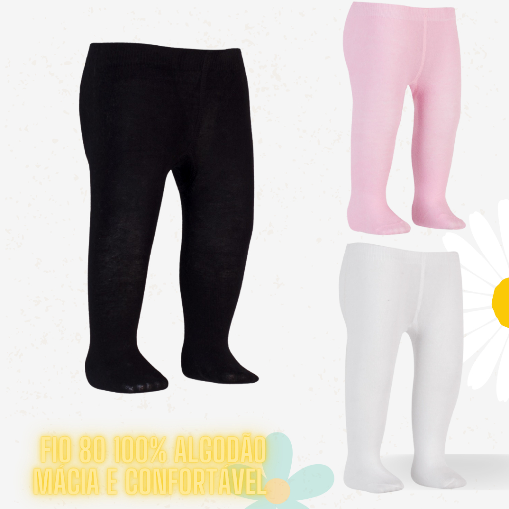 3 MEIAS CALÇA INFANTIL FIO 80 100% ALGODÃO LINDA GROSSA E CONFORTÁVEL 00 A 24 MESES em Oferta na Shopee