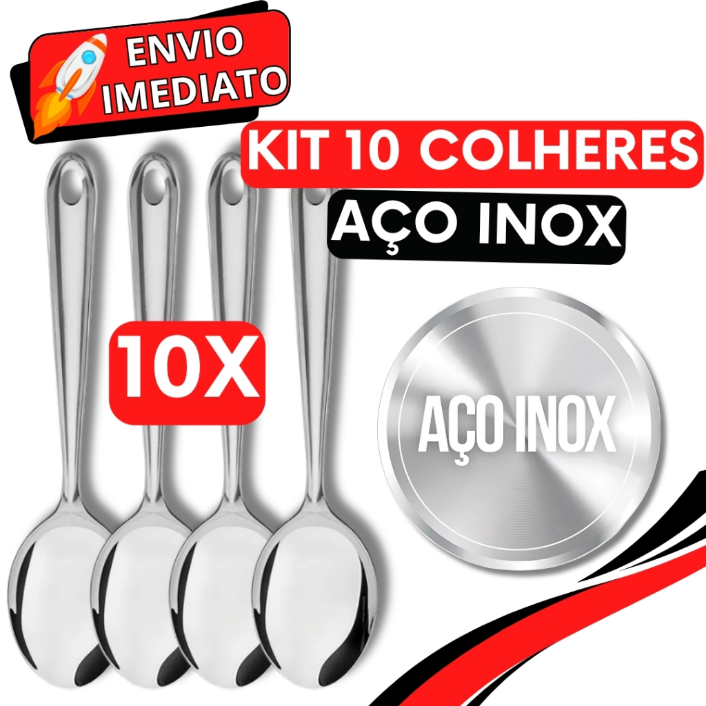 KIT Conjunto 10 Colher de Arroz GRANDE Cabo longo Inox Polido Super Resistente para Casa Cozinha Restaurante Buffet Bar