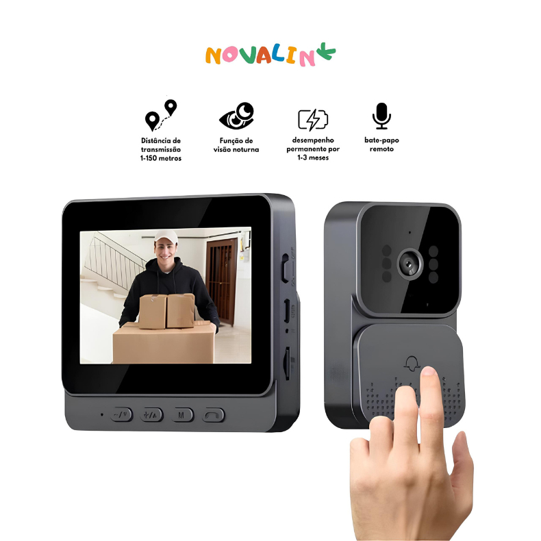 Campainha Sem Fio com Câmera e Intercomunicador de Vídeo – Tela de 4,3 e Visão Noturna Infravermelha em Oferta na Shopee