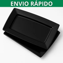 Kit 5 a 40 Bandejas Petisqueira Plástico Pretas Lanches Porções Espetinho Bar Pasteis Petisco Festas