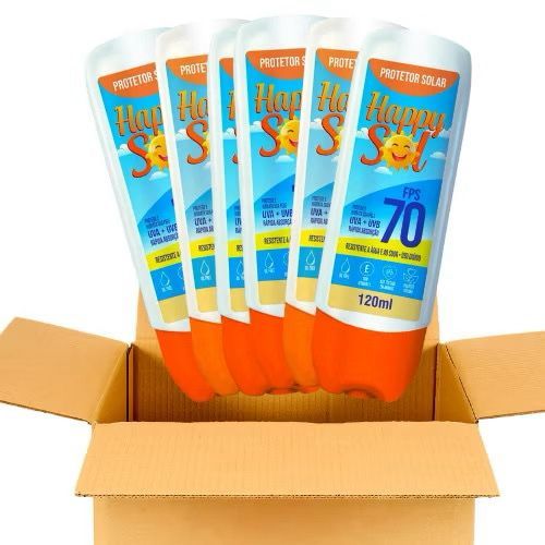 Kit 6 Protetor Solar HAPPY SOL 120ml Fps 70 Facial e Corporal toque seco. em Oferta na Shopee