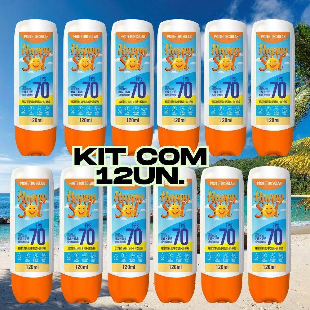 Kit 12 Protetor Solar Fps 70 Facial e Corporal 120ml HAPPY SOL