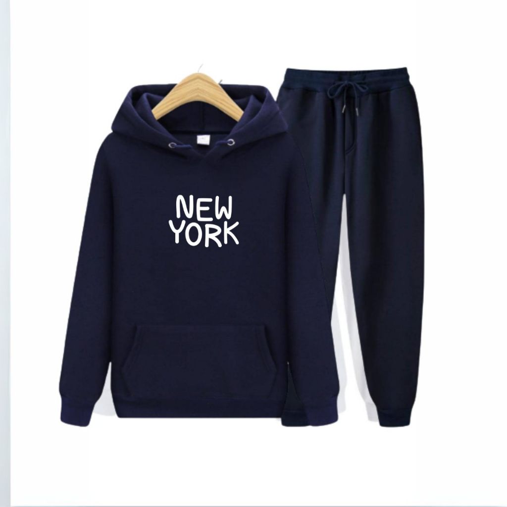 Conjunto Moletom Casual Inverno New City Unissex Tecido Flanelado Algodão