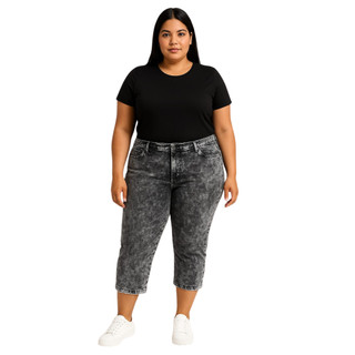Calça Capri Feminina Plus Size Jeans Grafite