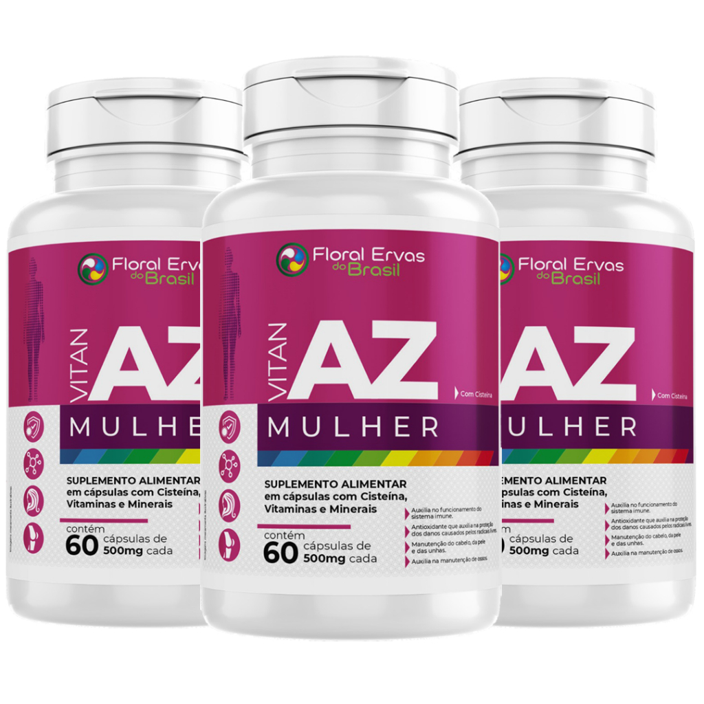 Kit 3 VITAN AZ MULHER 600mg 60 Cápsulas – Polivitamínico, Beleza, Energia e Bem‑Estar