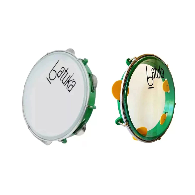 Kit 2 Pandeiros Luen Verde 10" Pele Leitosa + 8" Infantil Pele Cristal Linha Batuka Percussão