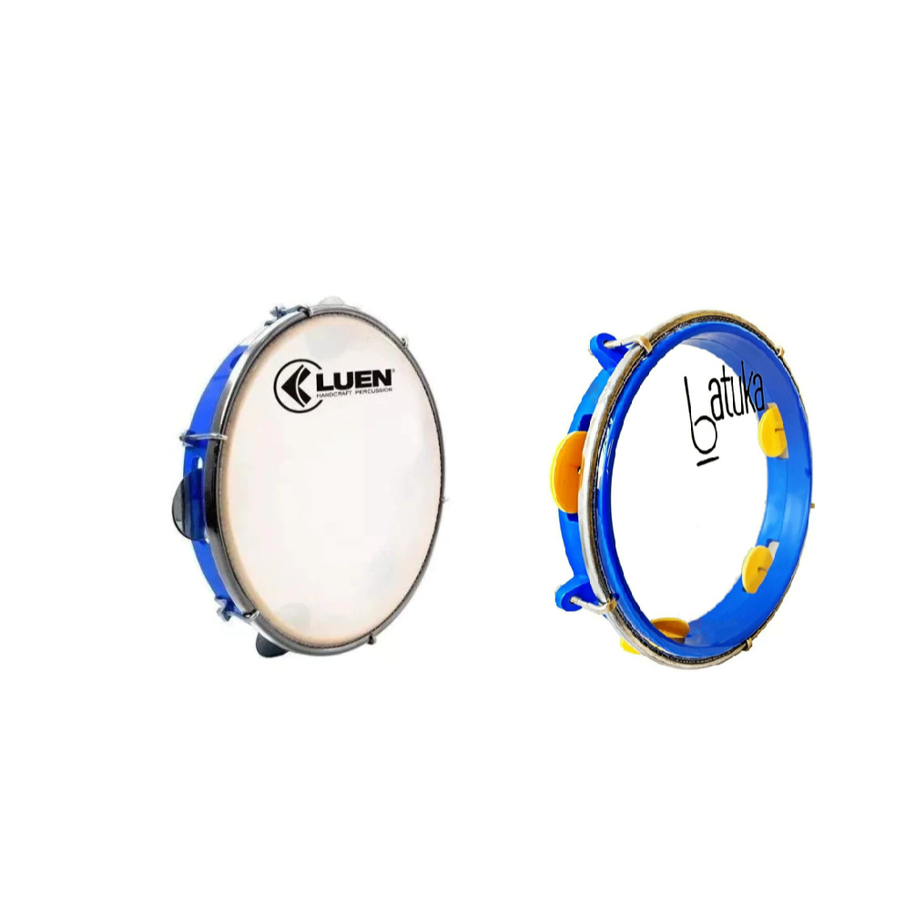 Kit Pai e Filho Pandeiro Azul Luen 10" Profissional Pele Leitosa + 8" Infantil ABS Batuka Baby