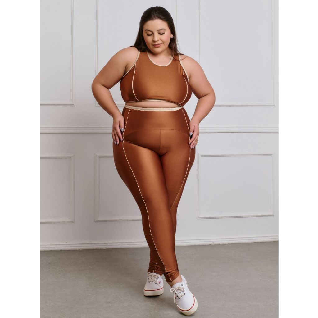 Conjunto Fitness Brilhoso Legging + Top S/bojo Plus Size 11234/11236 em Oferta na Shopee