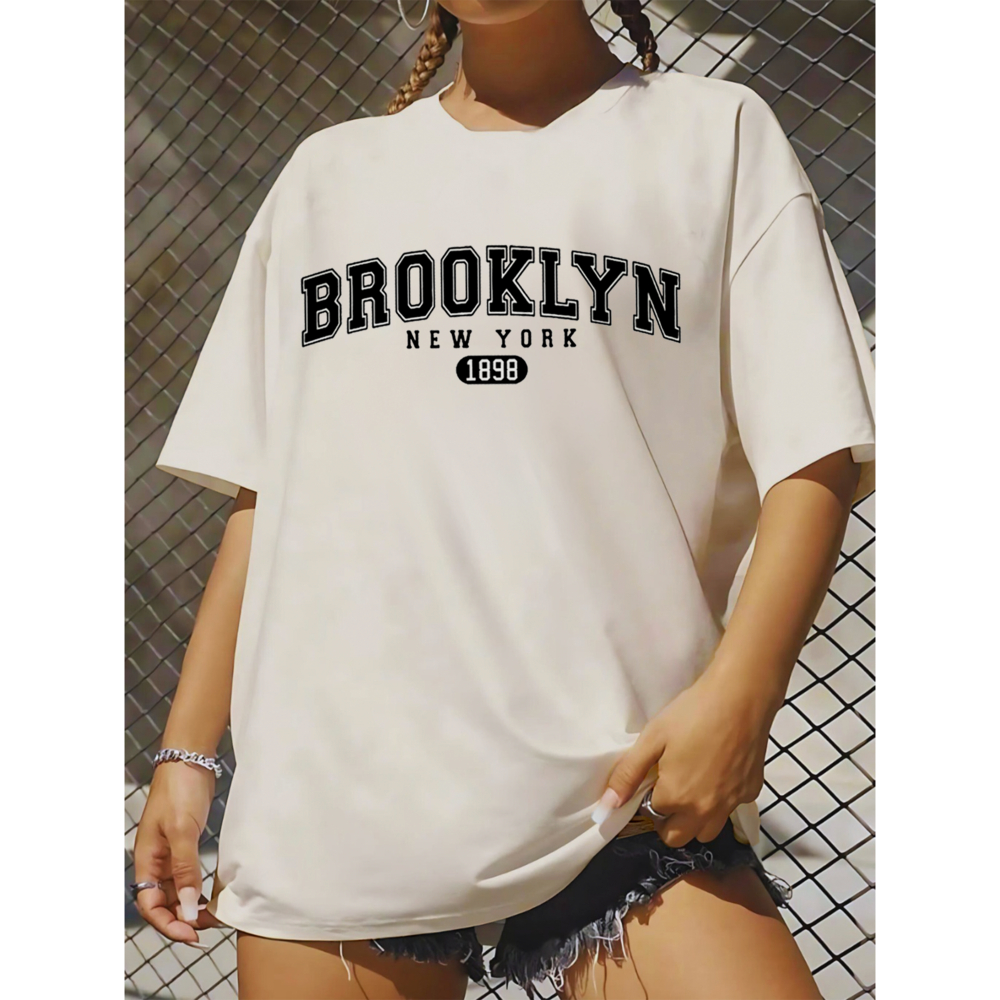 Camiseta Feminina Oversized Streetwear Brooklyn NY Estilo Academia Despojada 100% Algodão