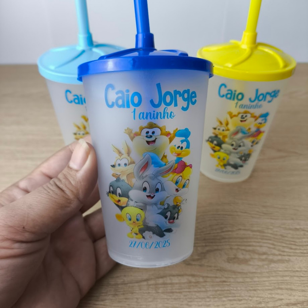 Kit Copo Ecológico Personalizado  Baby Looney Tunes Lembrancinhas de Aniversário infantil