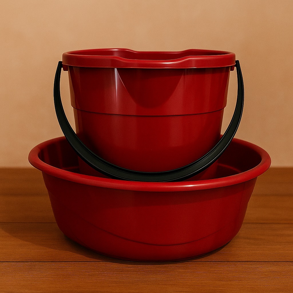 kit Bacia e Balde  Vermelho Resistente limpeza cozinha mais vendido balde de 7’litros e bacia de 6,5 litros alça plastic