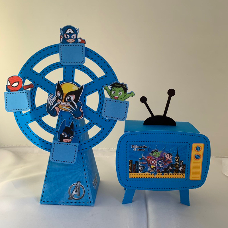kit Festa - Lembrancinhas Personalizadas Os Vingadores Cute / - Roda Gigante - Caixa TV Vingadores adulto
