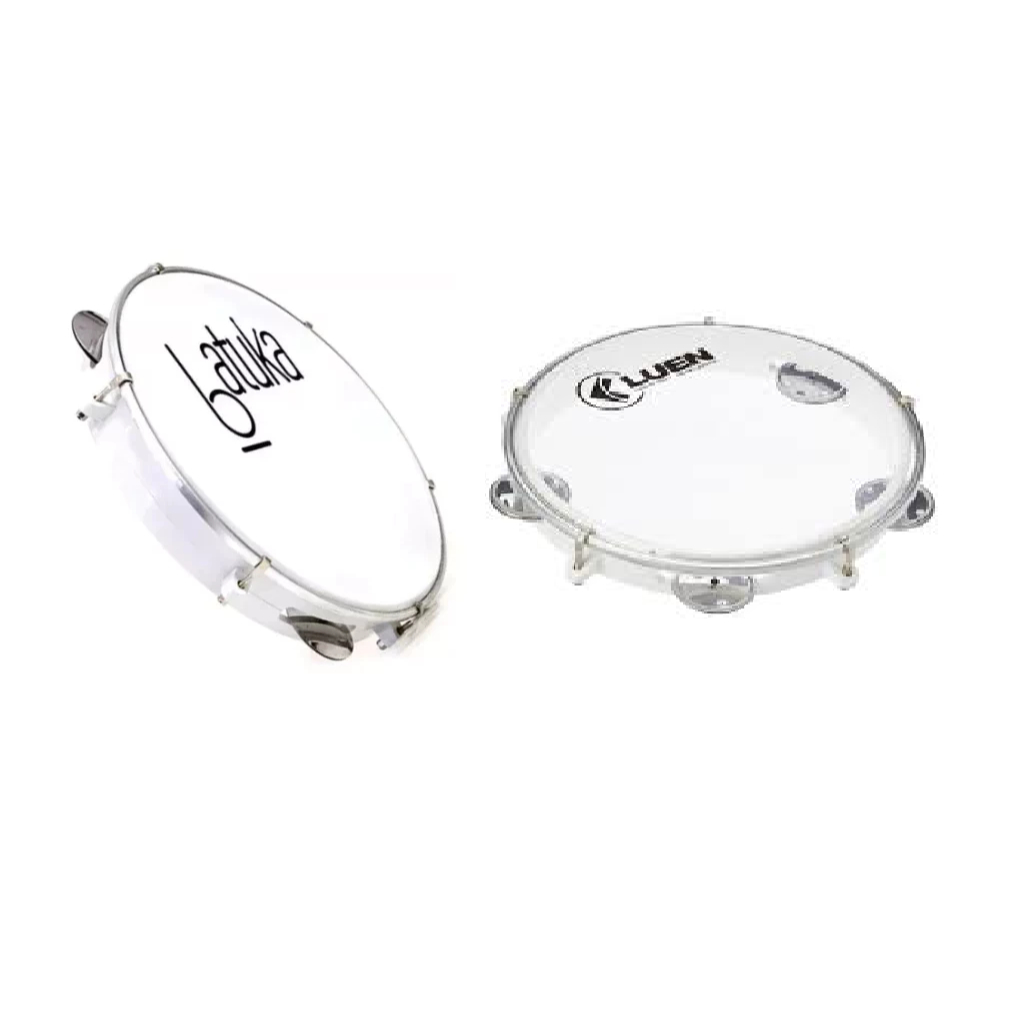Kit branco Pandeiro Luen 10 Batuka Abs Platinela Inox Cor Branco +PANDEIRO 08 ABS JUNIOR BRANCO