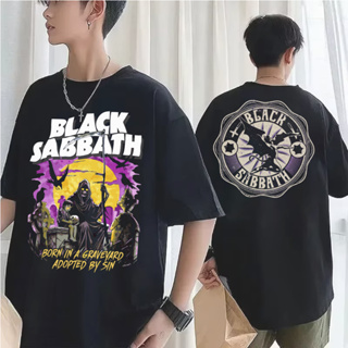 Camiseta Básica Unissex Algodão Black Sabbath Born In A Graveyard em Oferta na Shopee