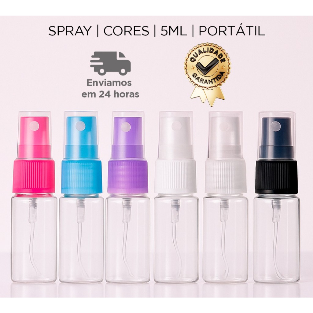 Kit Com 500 frascos De Vidro 5 ml com Válvula Spray Para Perfume Colonia Alcool - 500 unidades