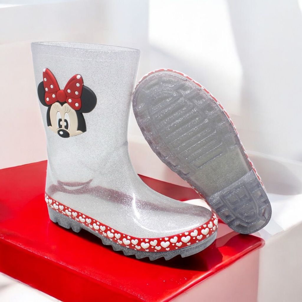 Galocha Feminina Infantil Inverno Transparente Com Glitter E Preta Para Meninas Estilosas Promoção