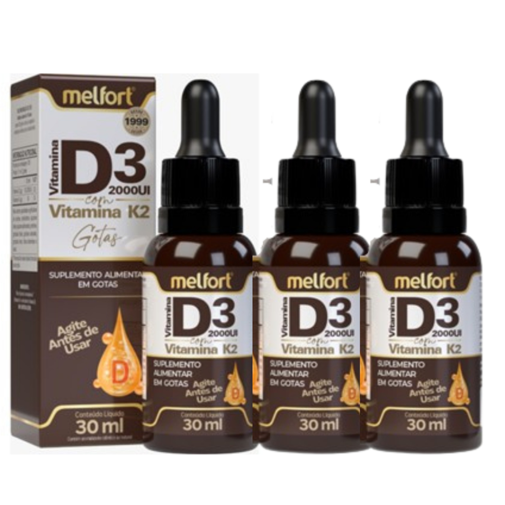 Kit 3x VITAMINA D3 + K2 EM GOTAS MELFORT 30ML