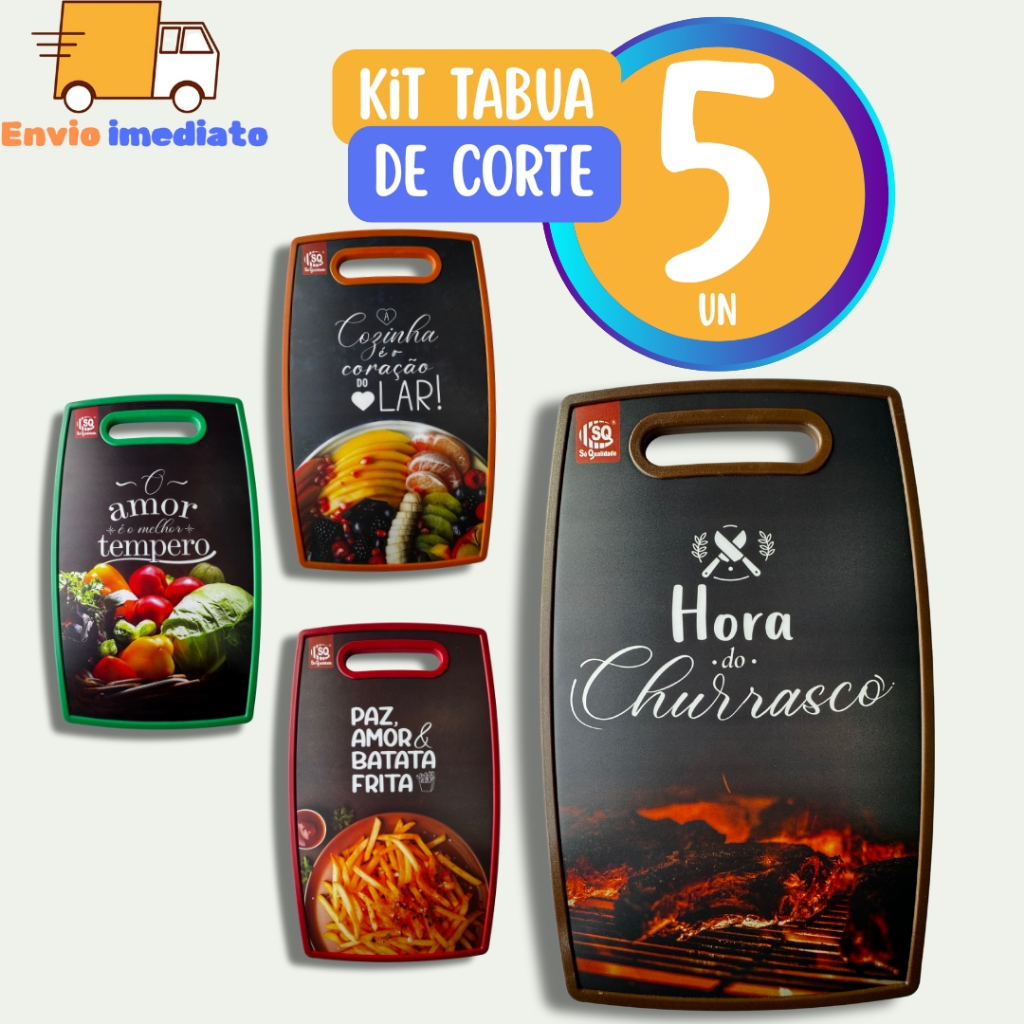 KIT com 5 Tábuas de Corte Grande de Cozinha para Legumes Comida Carne Salada Para Churrasco Restaurante Casa