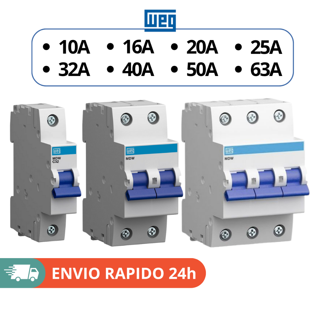 Disjuntor Monopolar/Bipolar/Tripolar Weg Mdw-c 10A/16A/20A/25A/32A/40A/50A/63A Curva C