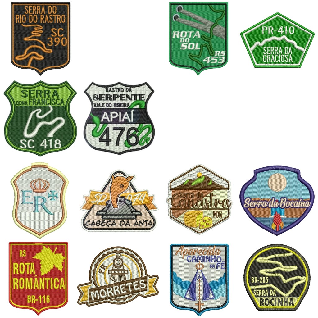 Patch Bordado Moto Viagem Serra do Rio do Rastro Corvo Branco Graciosa Francisca Serpente Macaca Anta Estrada Real