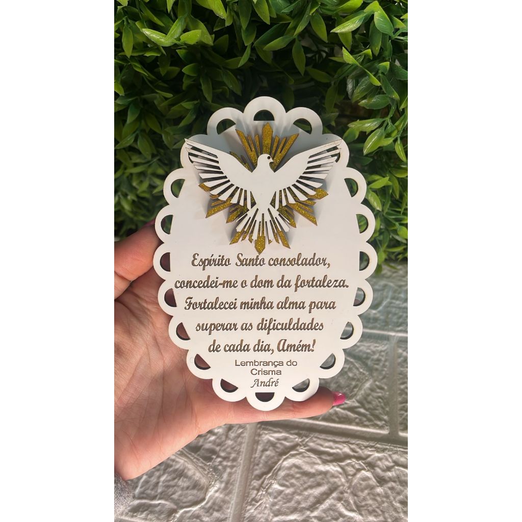 Lembrancinhas De Crisma Batismo Eucaristia Primeira Comunhão Personalizado MDF Branco com Glitter
