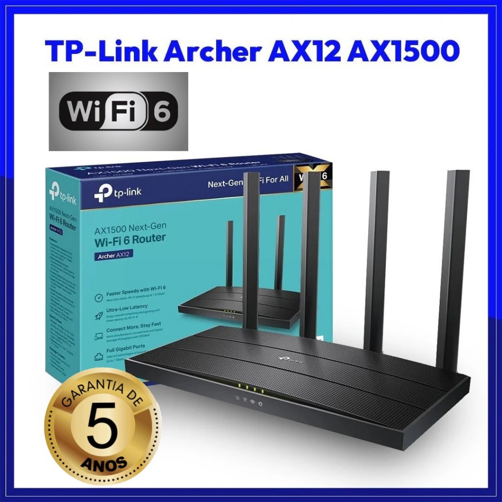 Roteador WiFi 6 TP-Link Archer AX12 Mesh 2.4/5GHz AX1500 Access Point Porta Gigabit veloz rápido em Oferta na Shopee