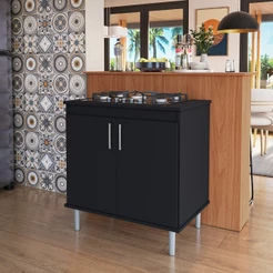 Balcão Para Cooktop 0,80m 5 Bocas 2 Portas Turim Bancada Balcão Ilha Divisor de Ambiente para Cozinha Movelove
