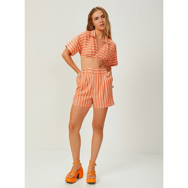 Short Colcci Original Listrado Laranja