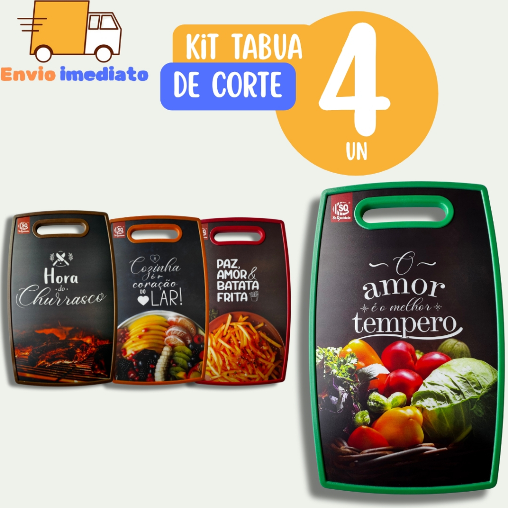 Kit Conjunto 4 Tábuas de Corte Grande de Cozinha para Legumes Comida Carne Salada Para Churrasco Cozinha