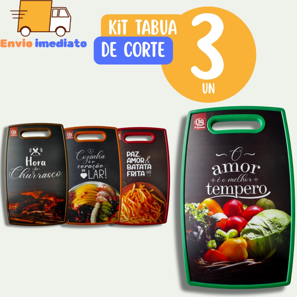 Kit Conjunto 3 Tábuas de Corte Grande de Cozinha para Legumes Comida Carne Salada Para Churrasco Cozinha
