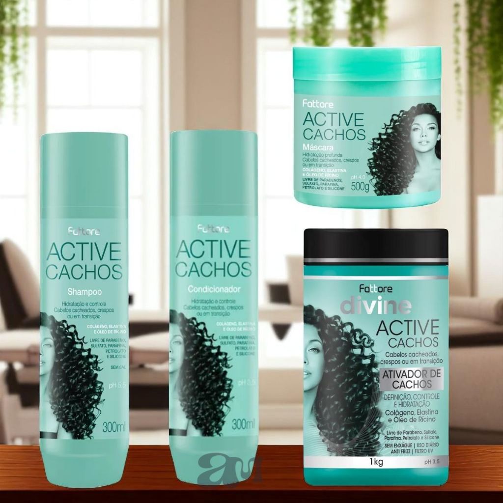Fattore Kit Active Cachos Completos – Shampoo, Condicionador, Máscara e Ativador em Oferta na Shopee