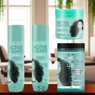 Fattore Kit Active Cachos Completos – Shampoo, Condicionador, Máscara e Ativador em Oferta na Shopee