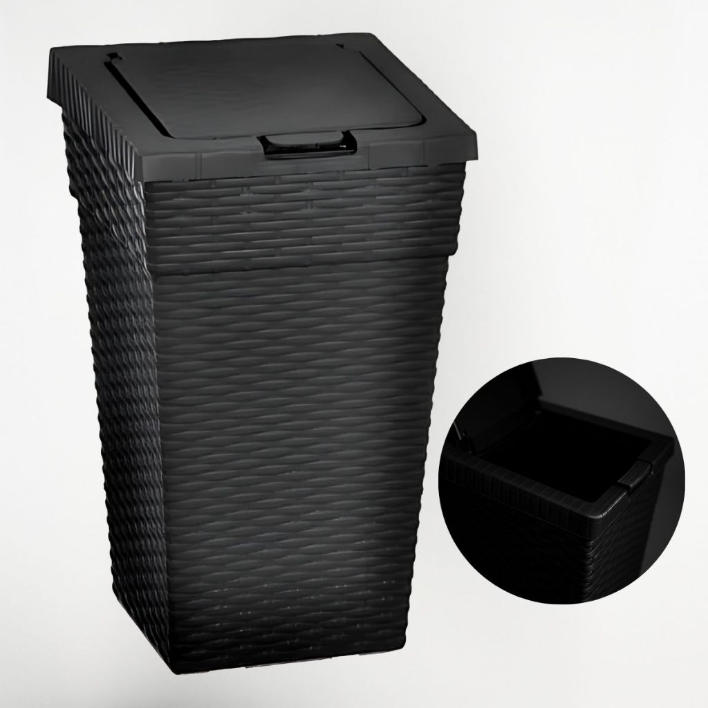 Lixeira Modelo Rattan Com Tampa Click 10 Litros Preta para Qualque Ambiente