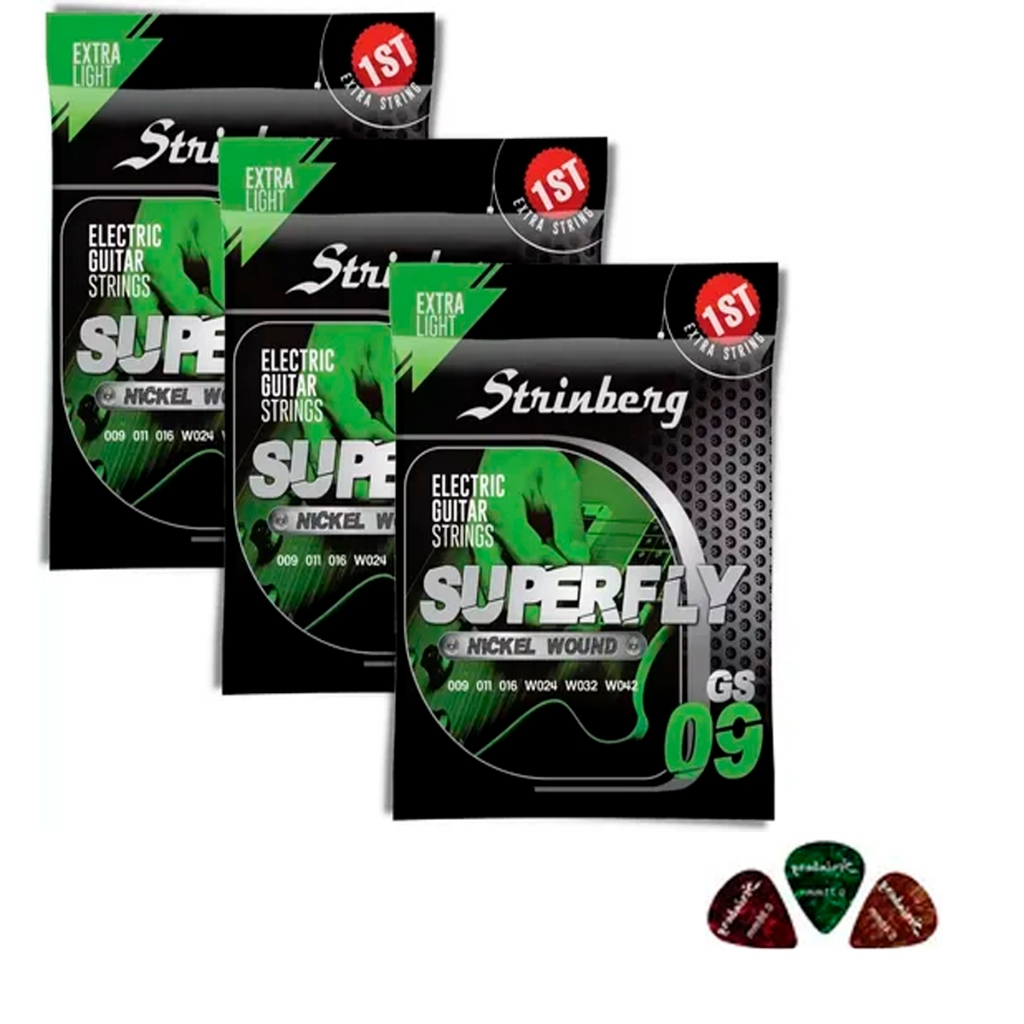 Kit 3 Encordoamento Strinberg Para Guitarra Gs09 - 6 Cordas em Oferta na Shopee
