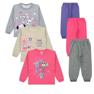 Kit 6 Peças Infantil Moletom Inverno Menina - 3 Casacos +  Calças em Oferta na Shopee