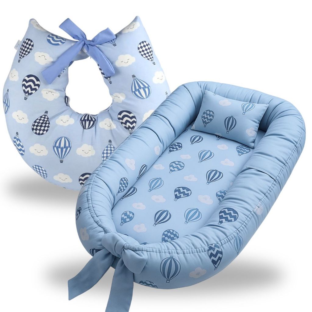 Ninho Redutor de Berço Almofada Para Amamentação Kit 2 Peças Enxoval Bebe Menino Balão Azul em Oferta na Shopee
