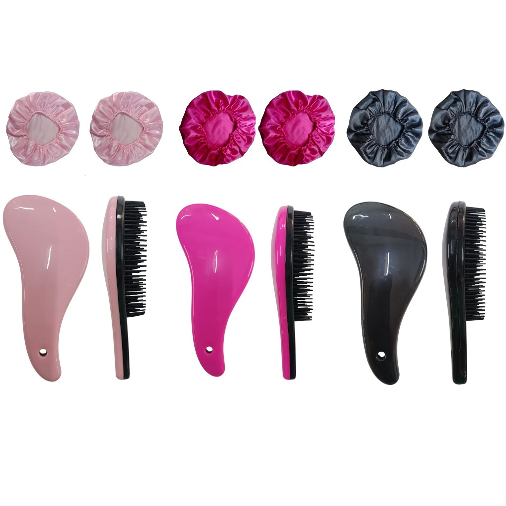 Kit 24 peças, 12 Touca de Cetim e 12 Escovas MÁGICA Sem Quebrar Os Fios salão beleza CABELO em Oferta na Shopee