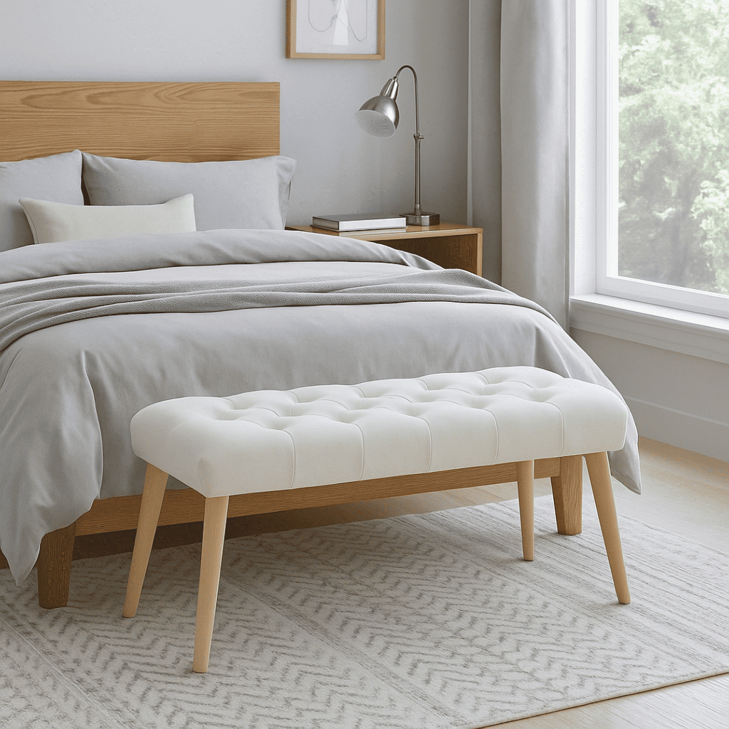 Banqueta Classic Recamier 40x70 Compacto Estofado Pés De Madeira Capitonê Elegante Suede